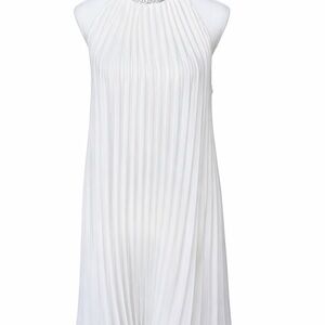 White Pleated Halter Swing Dress with Sequin Collar  | Elegant and Flowy